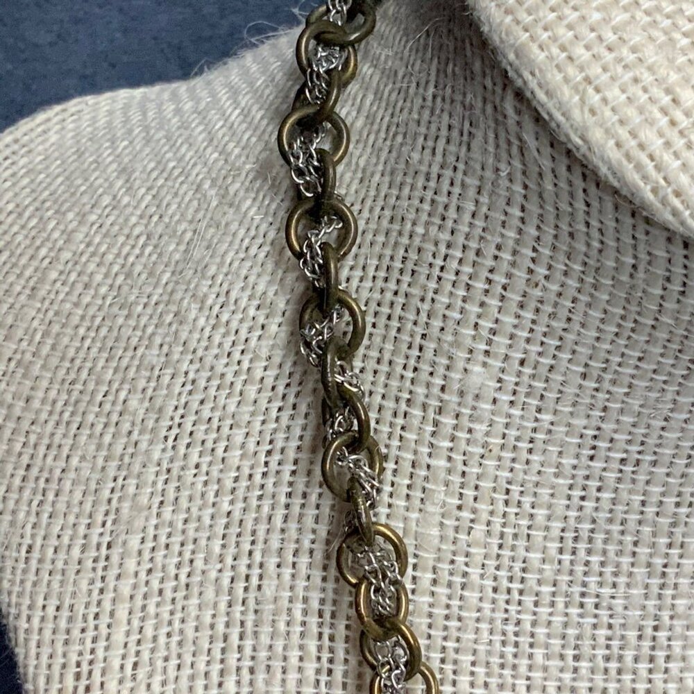 Loft Smoky Iridescent Necklace 18 In Beaded Brass Silver Chain Faceted Chunky - Picture 2 of 9